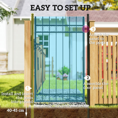 Galvanised Steel Garden Fence Gate Security Barrier with Lock, Keys