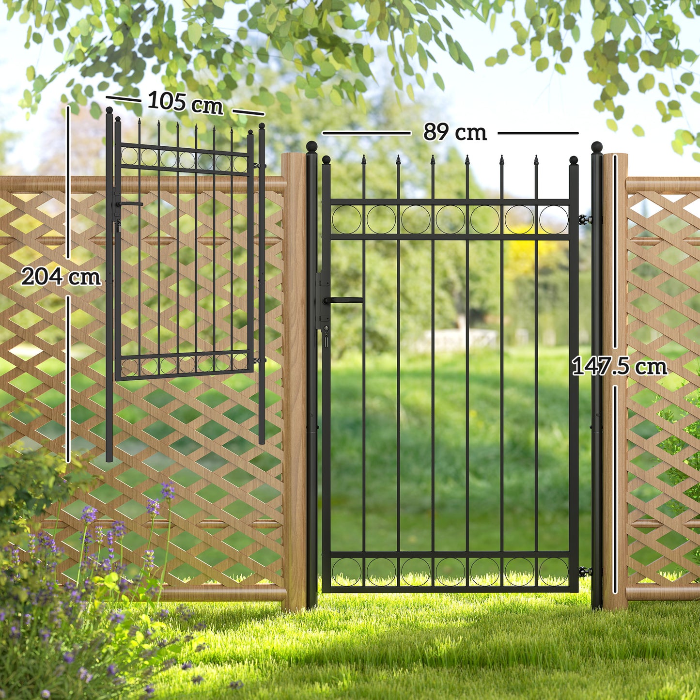 Galvanised Steel Garden Fence Gate Security Barrier with Lock, Keys