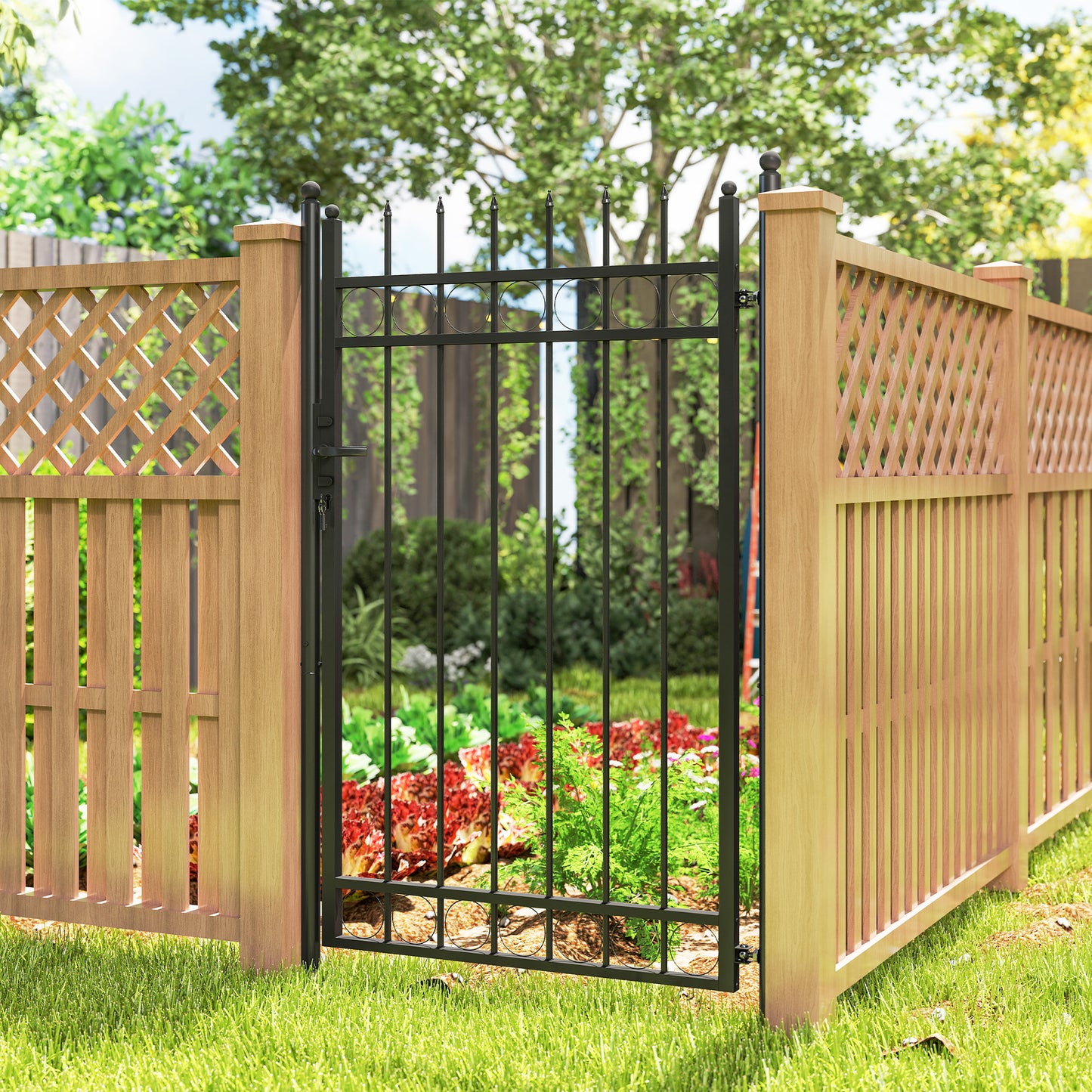 Galvanised Steel Garden Fence Gate Security Barrier with Lock, Keys