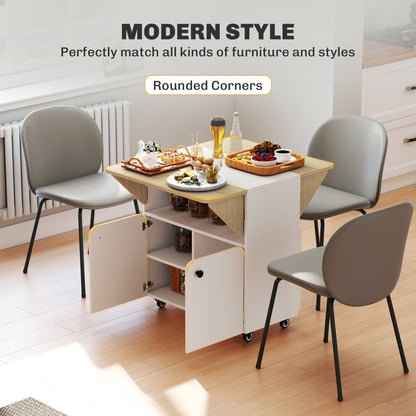 Folding Dining Table, Rolling Drop Leaf Table with Hidden Shelf