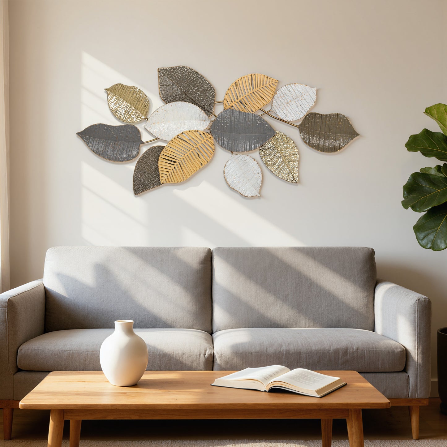 Modern Wall Art with Leaf Design, Metal Hanging Decoration