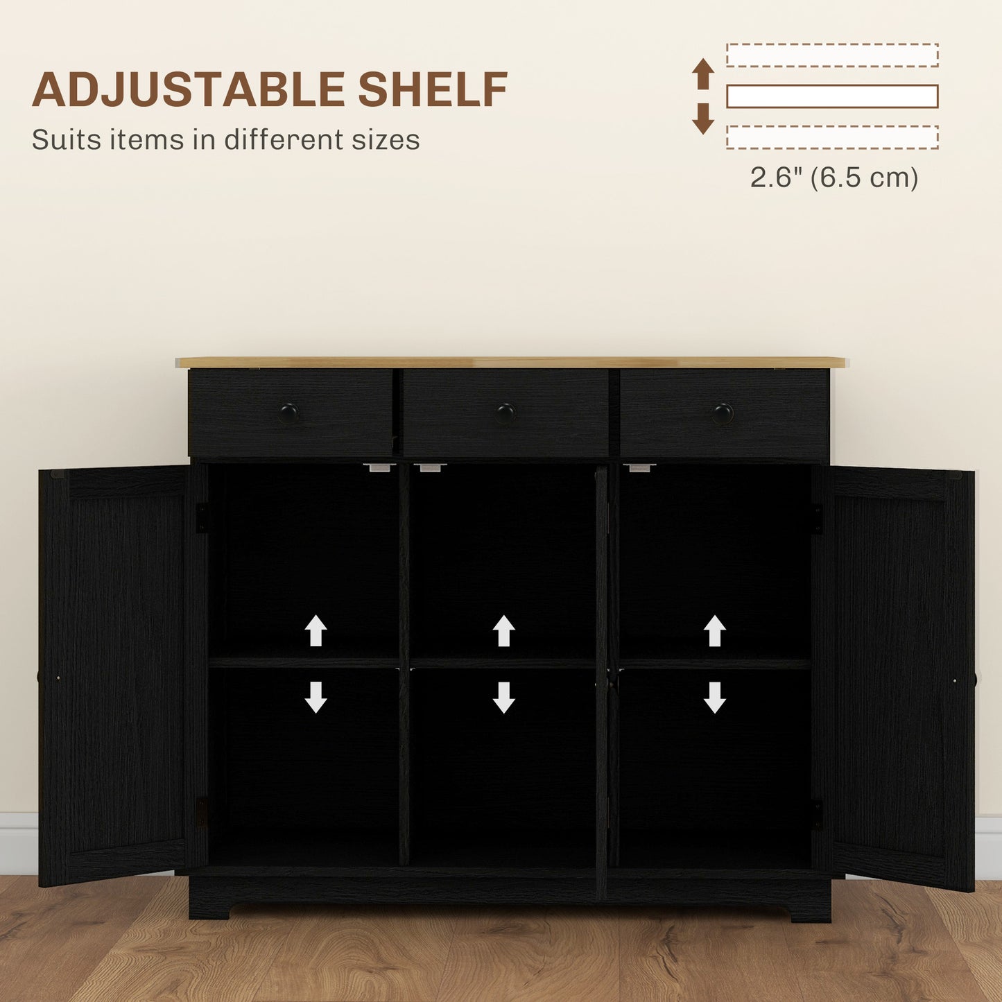 Sideboard Buffet Cabinet with Storage Cabinets and Drawers Black
