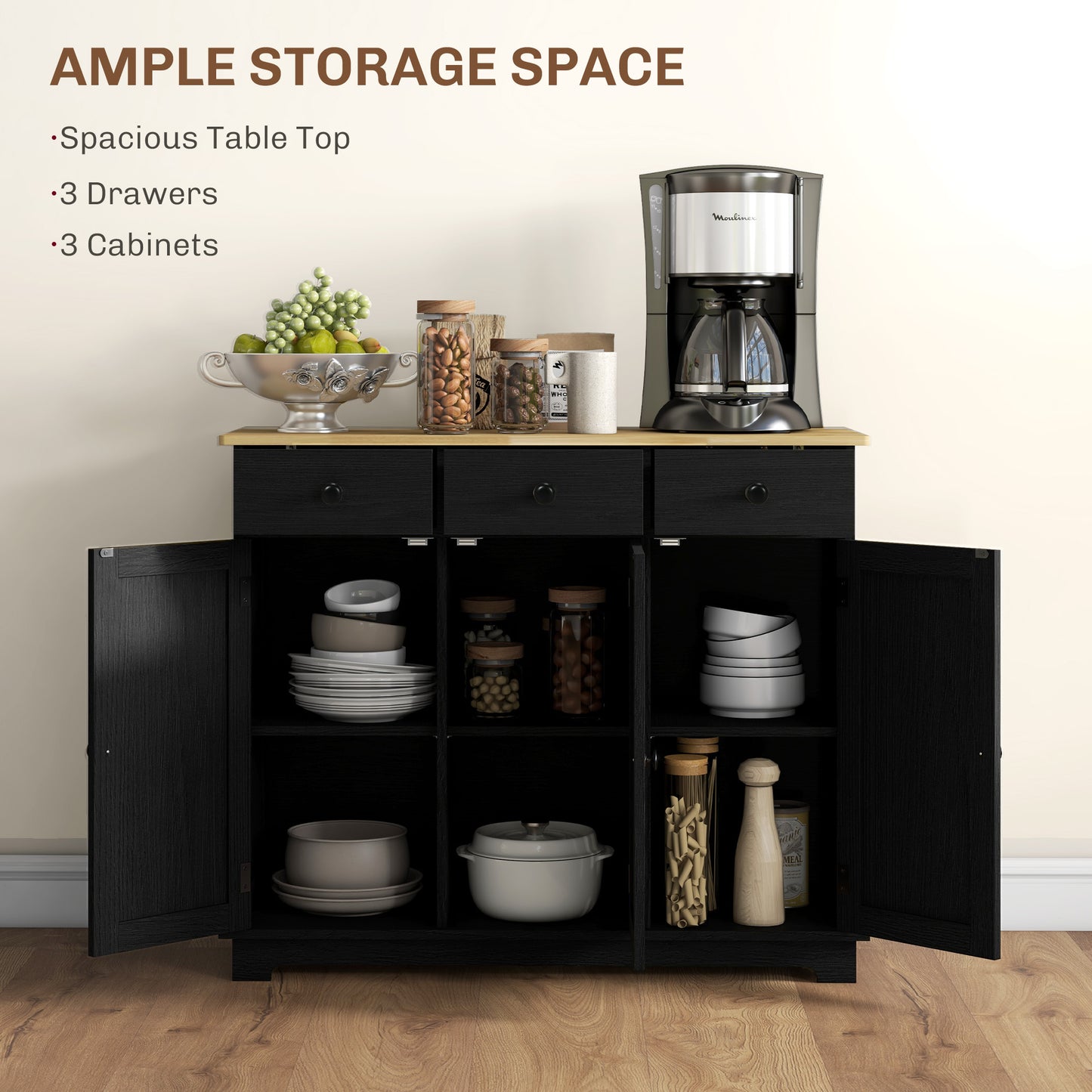 Sideboard Buffet Cabinet with Storage Cabinets and Drawers Black