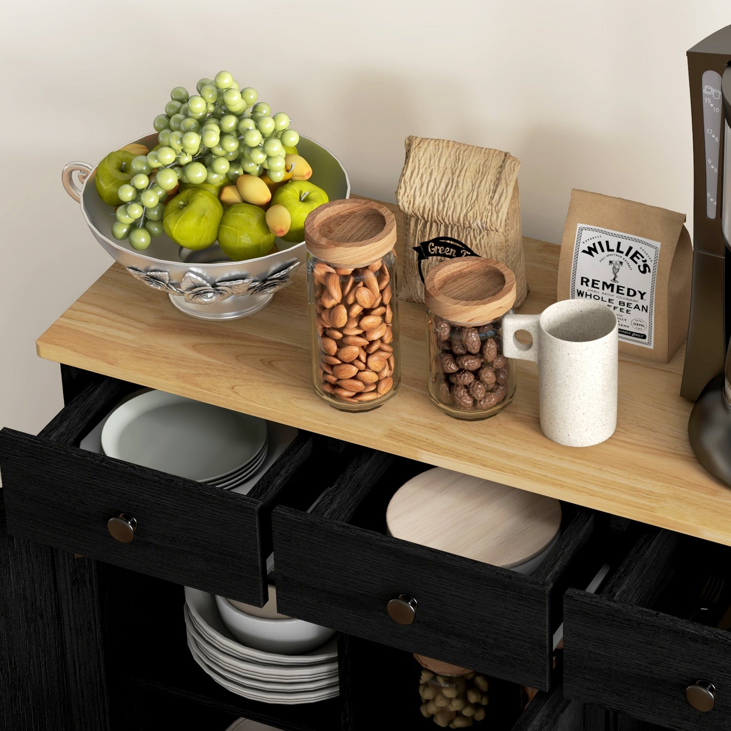 Sideboard Buffet Cabinet with Storage Cabinets and Drawers Black
