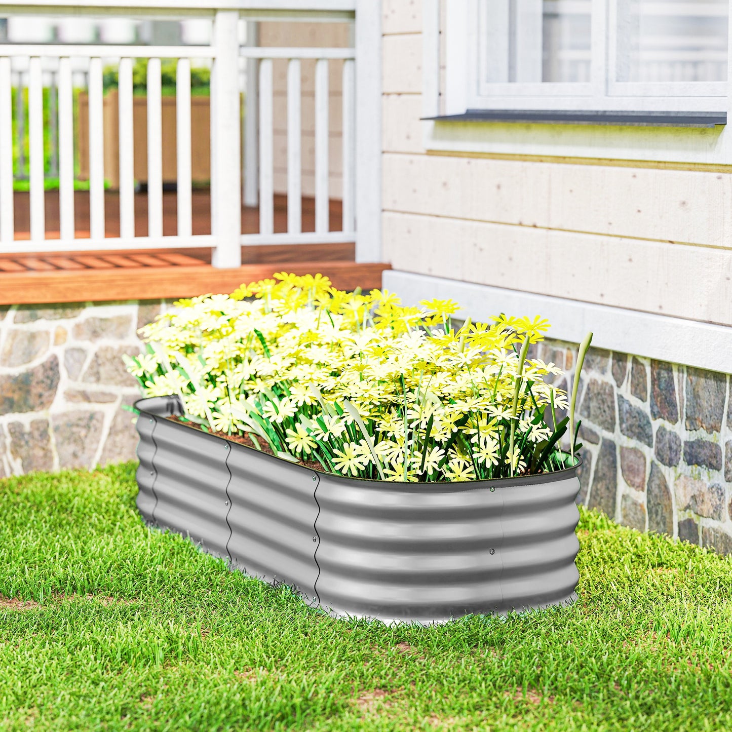 Galvanised Raised Garden Bed Planter Box with Safety Edging Silver