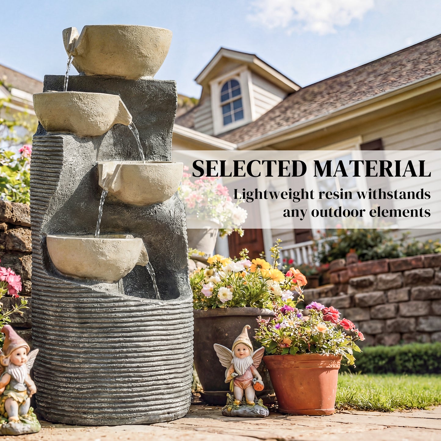 5 Tier Garden Water Feature, Outdoor Water Fountain with LED Lights