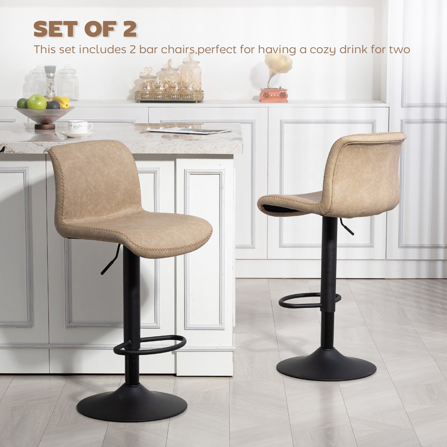 Barstools Set of 2, Adjustable Dining Stool with Footrest and Backrest
