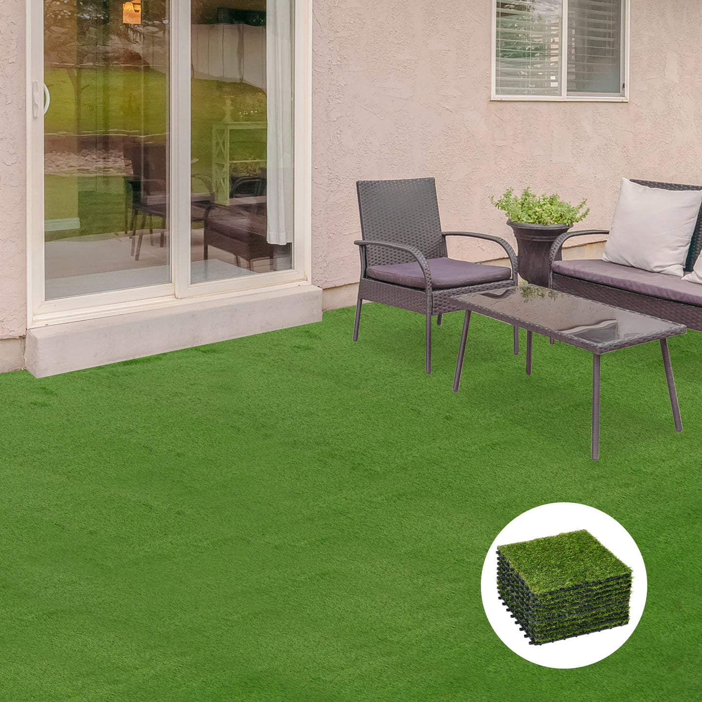 10-Piece Artificial Grass Set, Weatherproof Turf Tiles, Outdoor Carpet