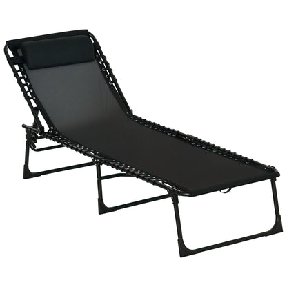 Folding Beach Chair Chaise Lounge 4 Adjustable Positions, Black