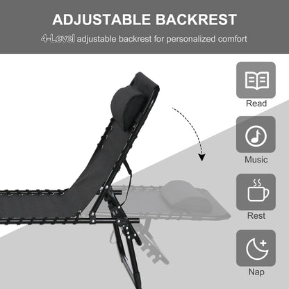 Folding Beach Chair Chaise Lounge 4 Adjustable Positions, Black