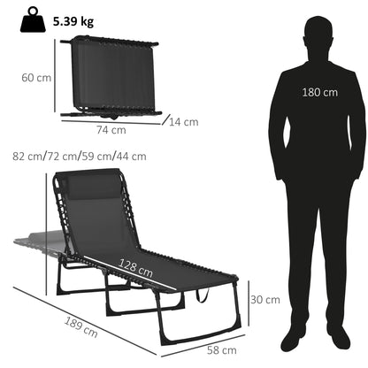 Folding Beach Chair Chaise Lounge 4 Adjustable Positions, Black