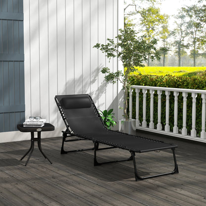 Folding Beach Chair Chaise Lounge 4 Adjustable Positions, Black