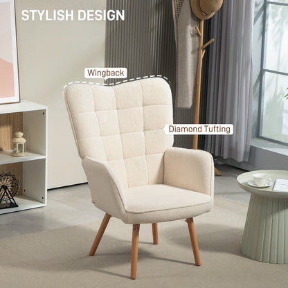 Upholstered Tufted Wingback Armchair with Seat Padding, Cream White