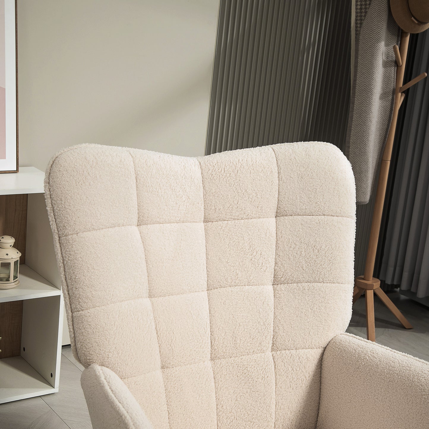 Upholstered Tufted Wingback Armchair with Seat Padding, Cream White