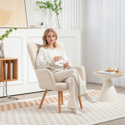 Upholstered Tufted Wingback Armchair with Seat Padding, Cream White