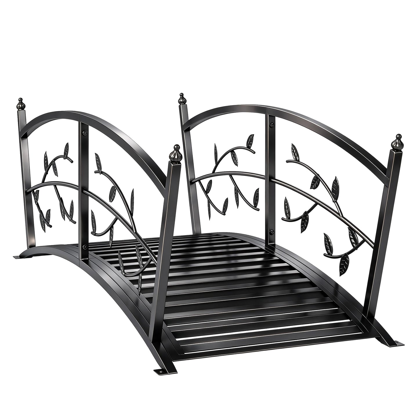 1.2M Metal Garden Bridge with Safety Railings, Outdoor Pond Bridge