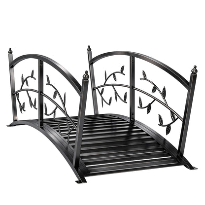 1.2M Metal Garden Bridge with Safety Railings, Outdoor Pond Bridge