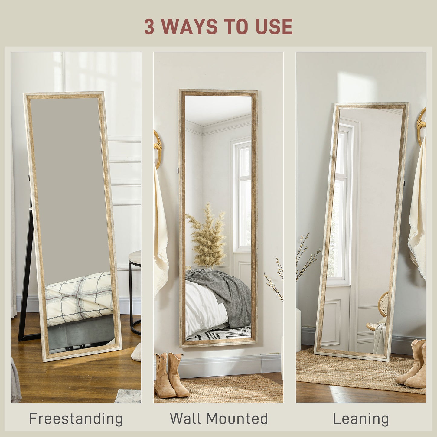 Full Length Mirror, Standing Leaning Wall, 163 x 53 cm, Oak