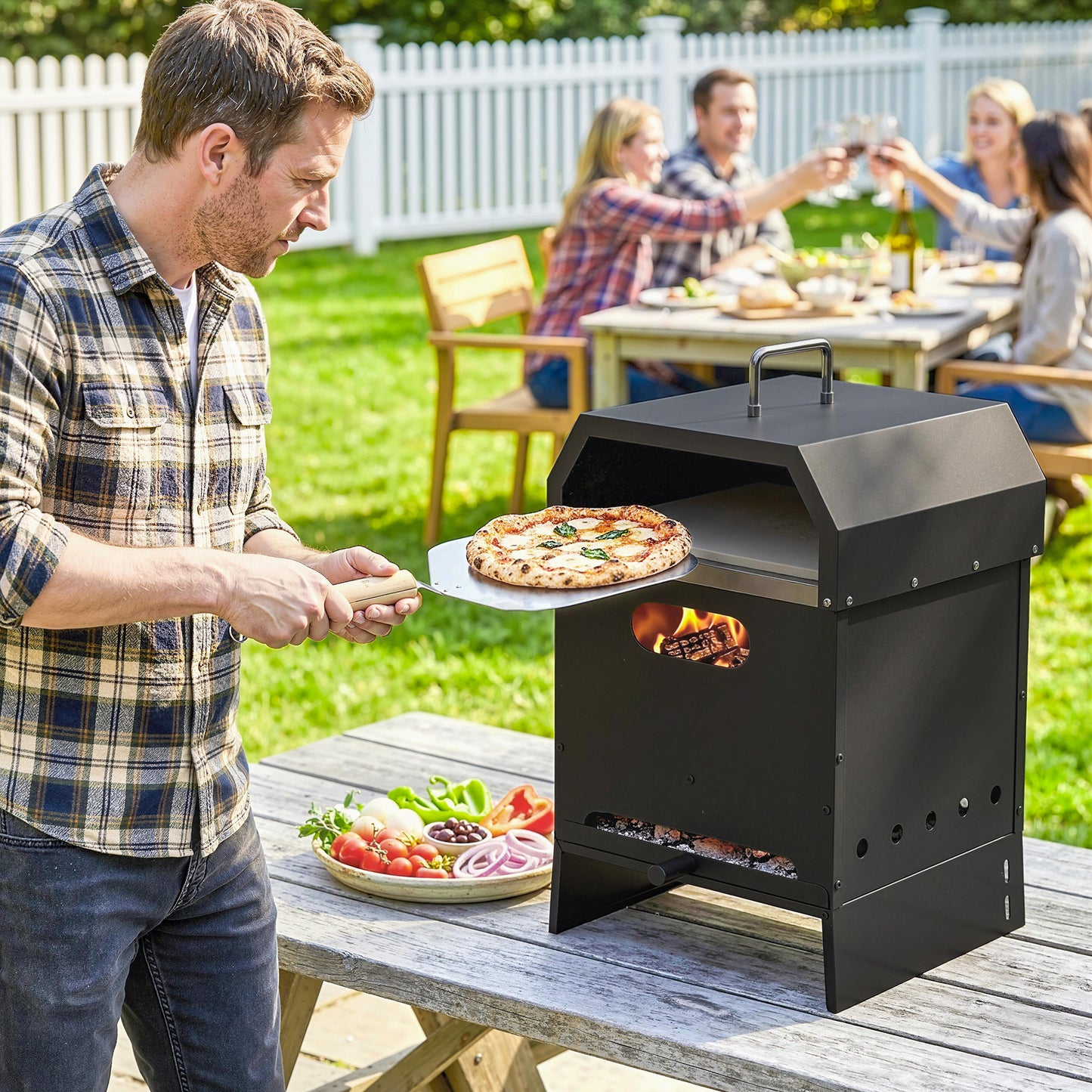 3 in 1 Portable Wood Fired Outdoor Pizza Oven with Handles
