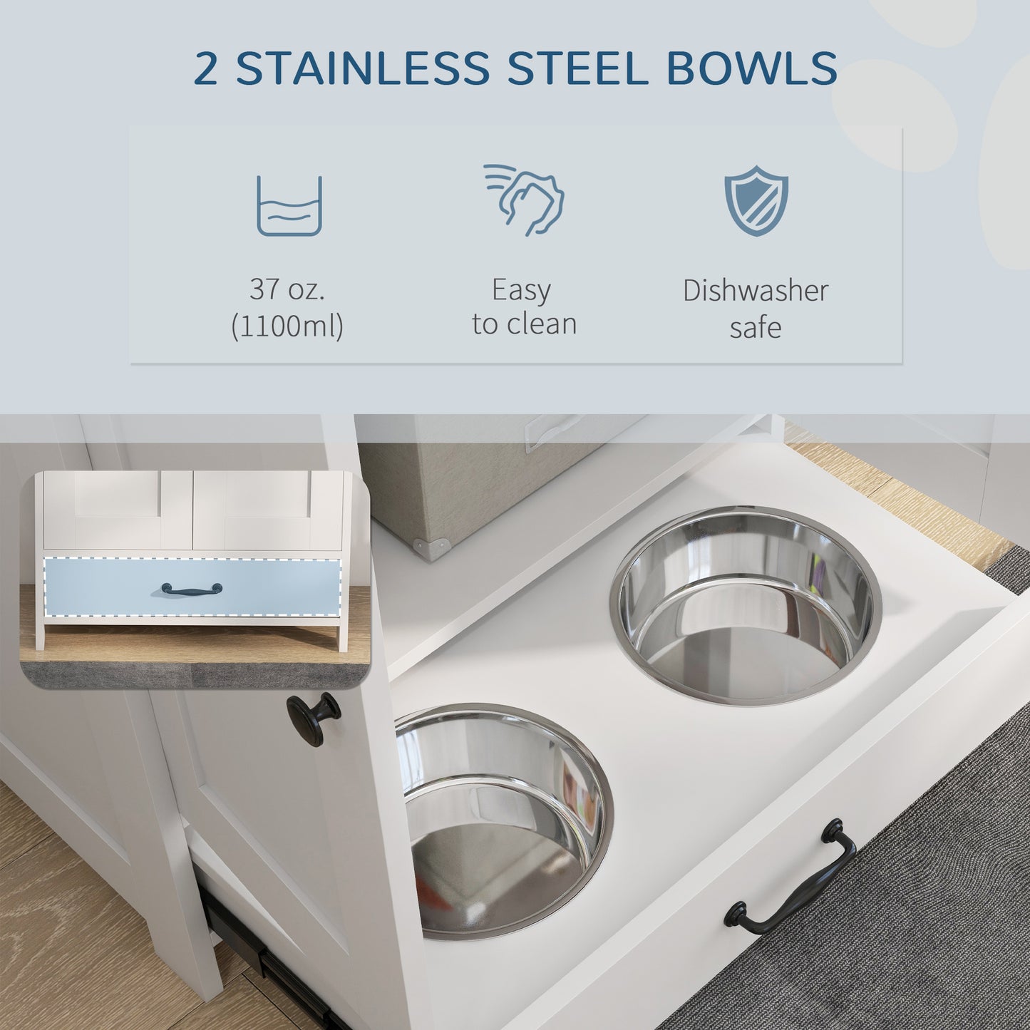 Dog Feeding Station with Storage, Pet Feeding Station with Dog Bowls