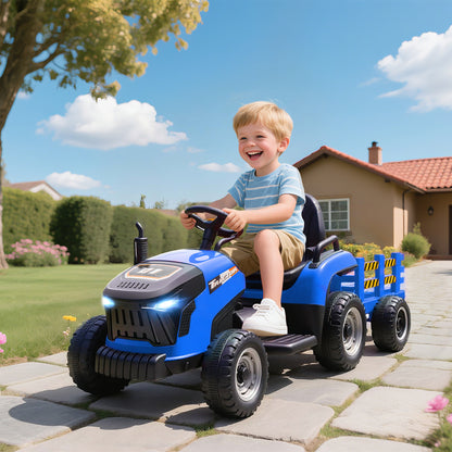 Ride on Tractor and Trailer, 12V Electric Ride on Tractor, Blue