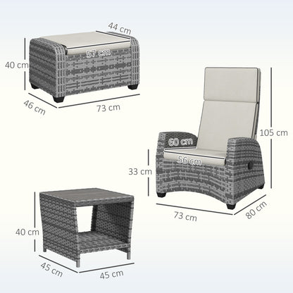 5 PCs Rattan Garden Furniture Set with Reclining Chairs, Grey