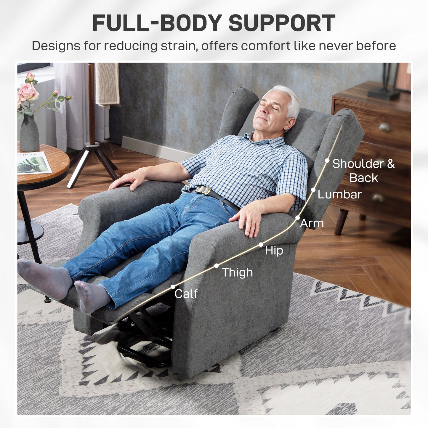 Power Lift Chair, Fabric Recliner Armchair w/ Remote Charcoal Grey