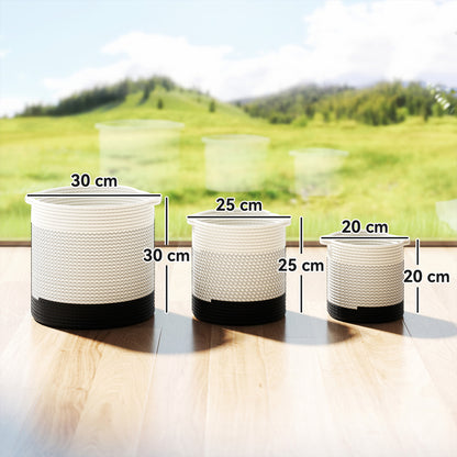 Plant Pots Handwoven Cotton Set of 3 White