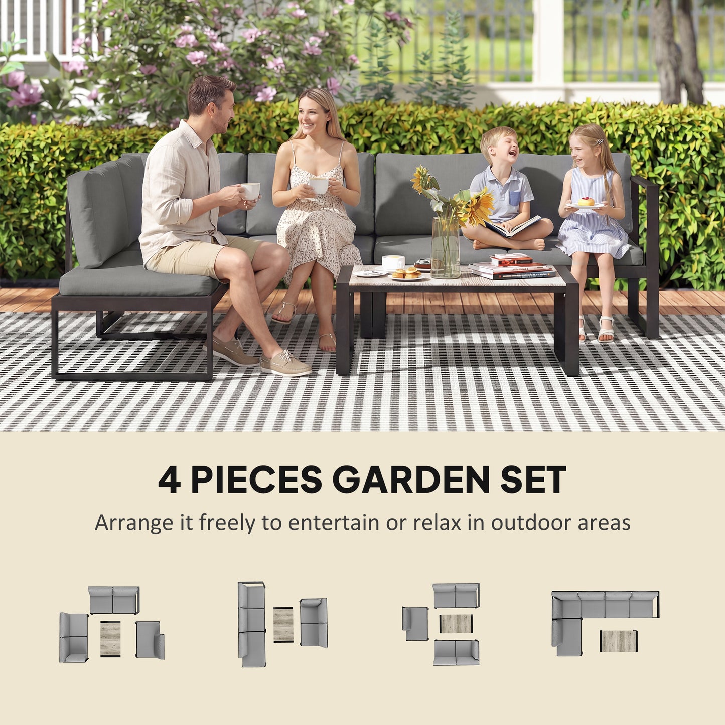 Garden Sofa Set with 2 Loveseats, Armless Chair, Coffee Table
