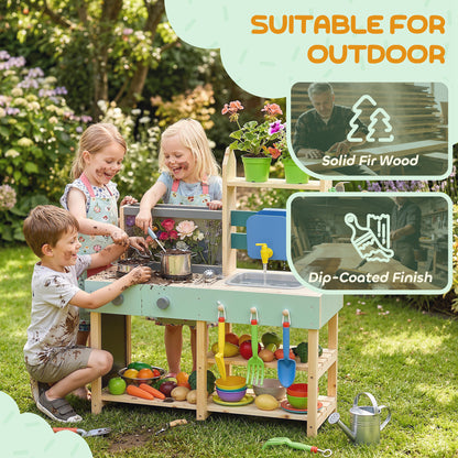 Mud Kitchen with Faucet, Kitchen Accessories, Garden Tools, Blue