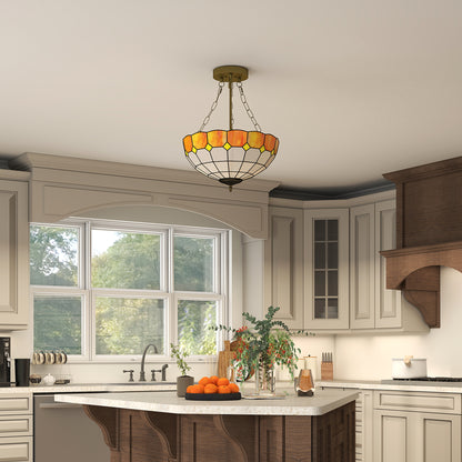 Tiffany Style Ceiling Light, Vintage Chandelier with 3 E27 Sockets