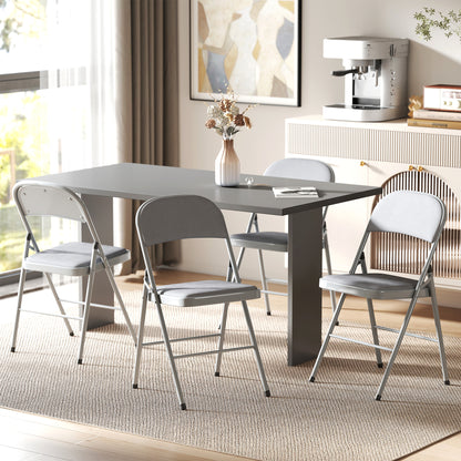 Folding Chairs Set of 4, Foldable Chairs with Cushions, Light Grey