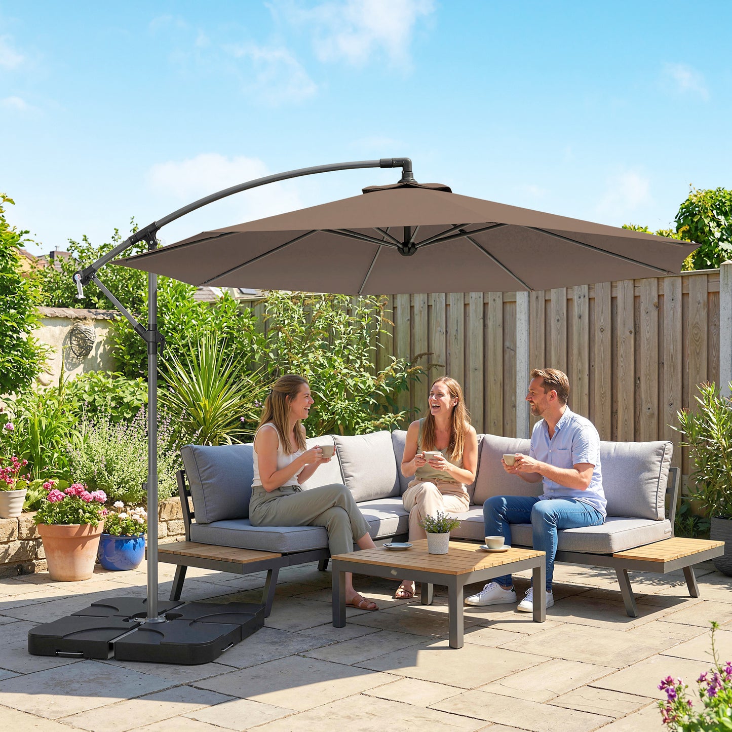 3(m) Banana Parasol Cantilever Umbrella Garden w/ Base Weights - Coffee Brown