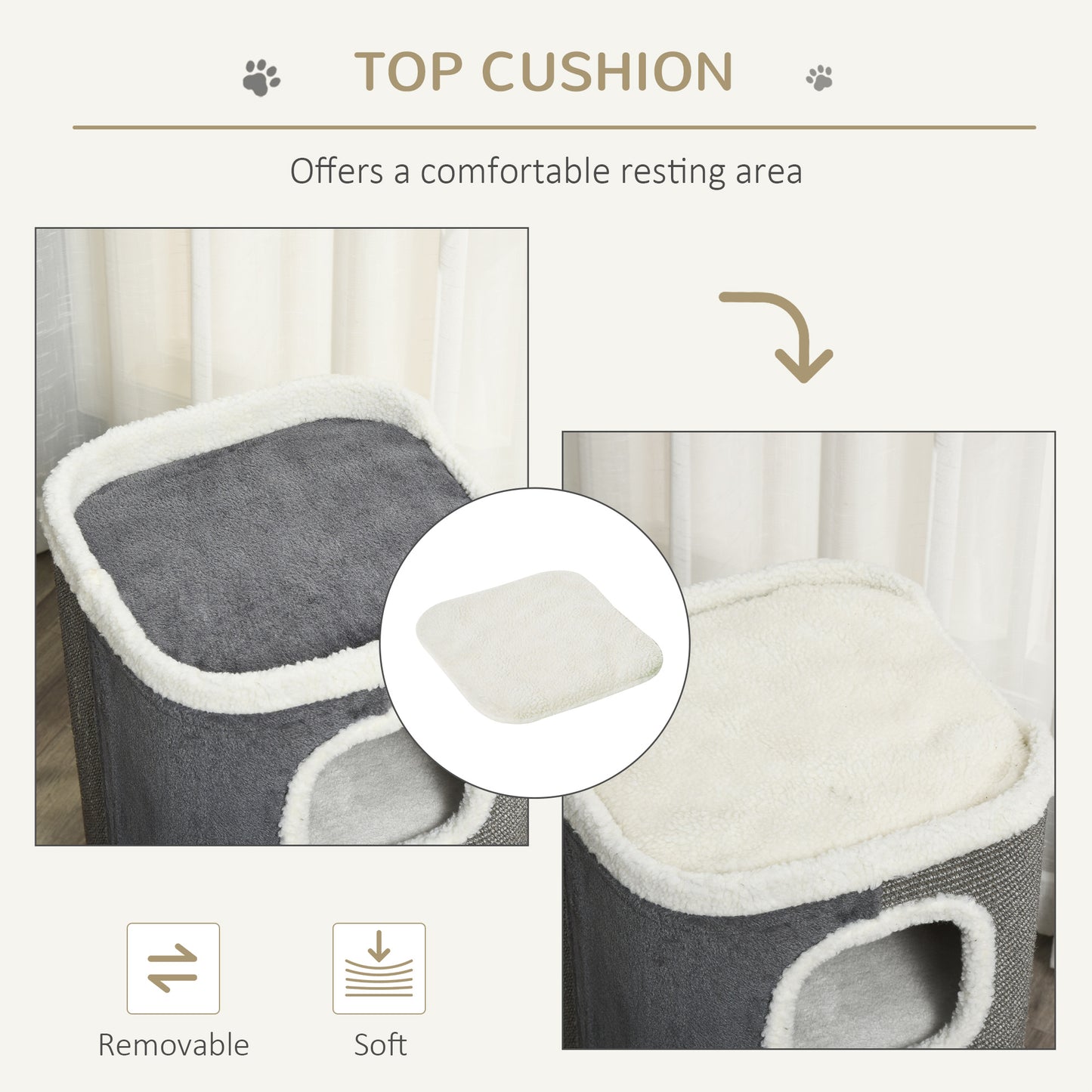 Cat Barrel Scratching Post Tree, Plush Fleece Indoor Cat Tower, Grey