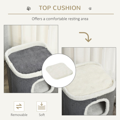 Cat Barrel Scratching Post Tree, Plush Fleece Indoor Cat Tower, Grey