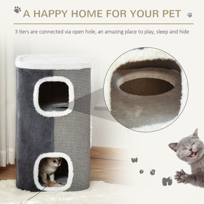 Cat Barrel Scratching Post Tree, Plush Fleece Indoor Cat Tower, Grey