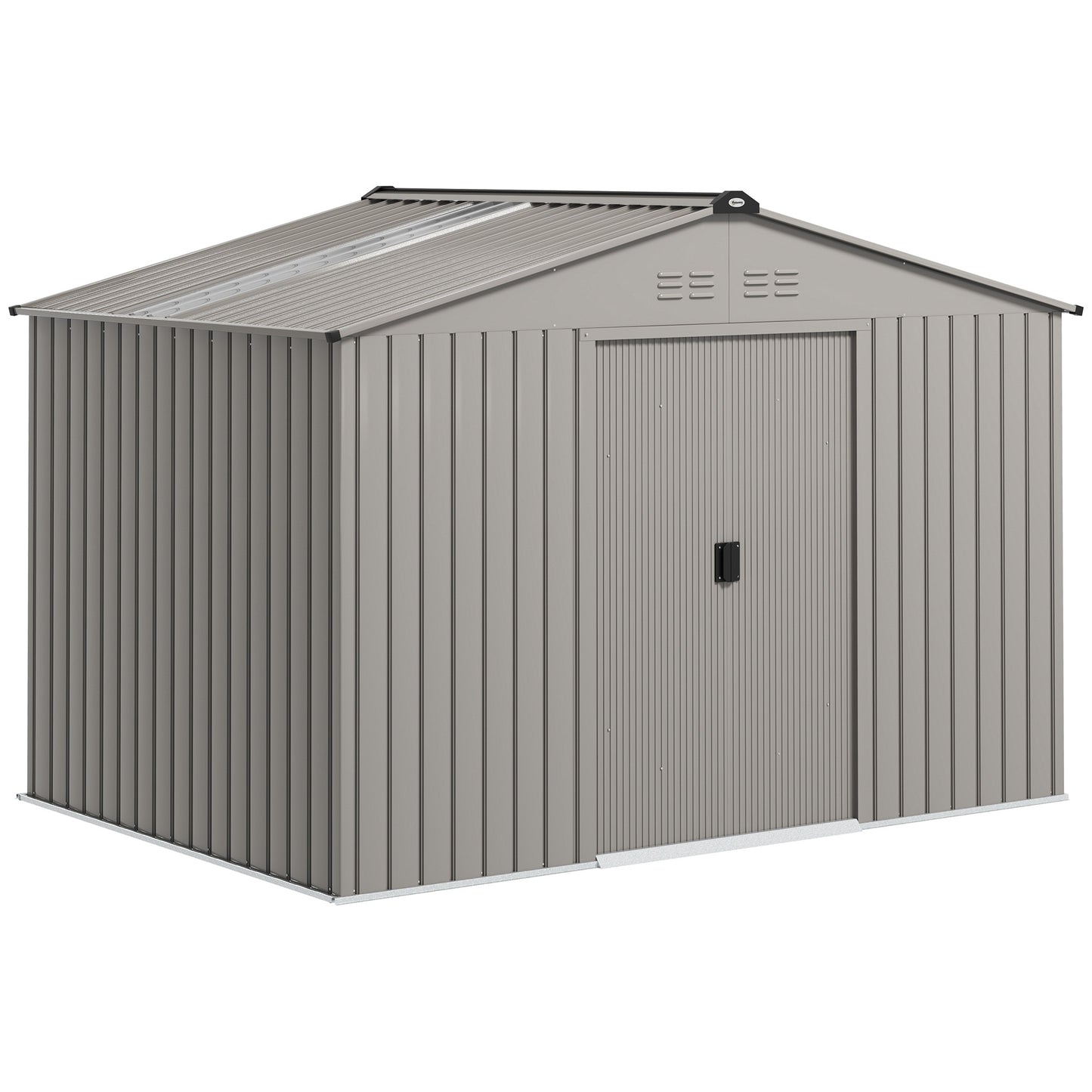 9 x 6FT Galvanised Garden Storage Shed with Sliding Door, Grey