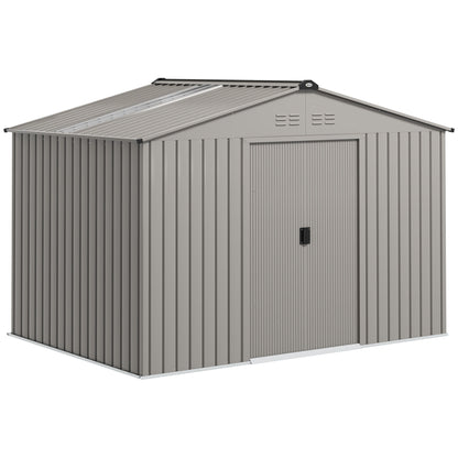 9 x 6FT Galvanised Garden Storage Shed with Sliding Door, Grey