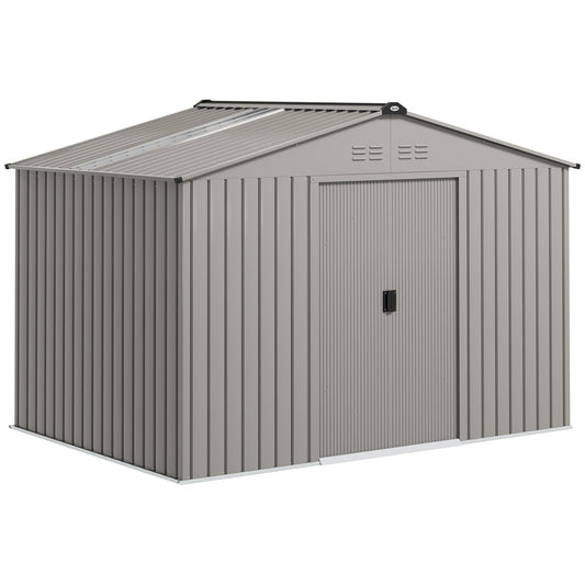9 x 6FT Galvanised Garden Storage Shed with Sliding Door, Grey