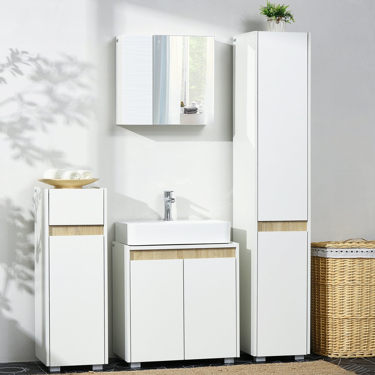 5-Tier Modern Tall Bathroom Cabinet with Adjustable Shelves White
