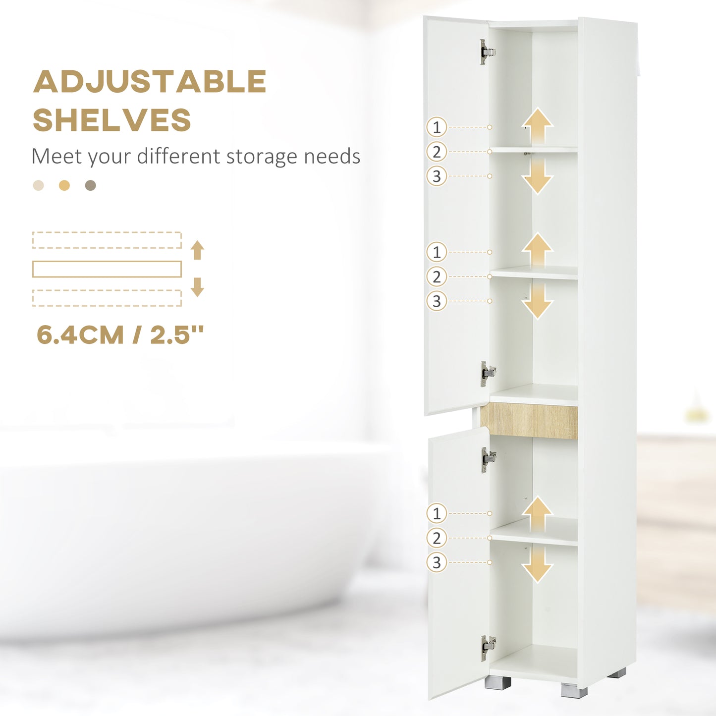5-Tier Modern Tall Bathroom Cabinet with Adjustable Shelves White