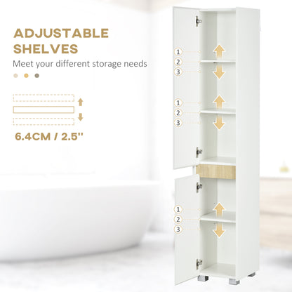 5-Tier Modern Tall Bathroom Cabinet with Adjustable Shelves White