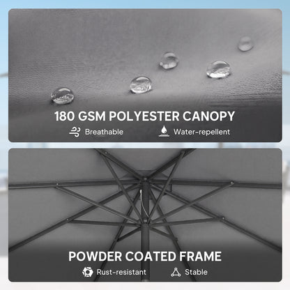 2.7 m Garden Parasol Umbrella with Cross Base, Sandbag, Light Grey