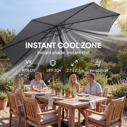 2.7 m Garden Parasol Umbrella with Cross Base, Sandbag, Light Grey