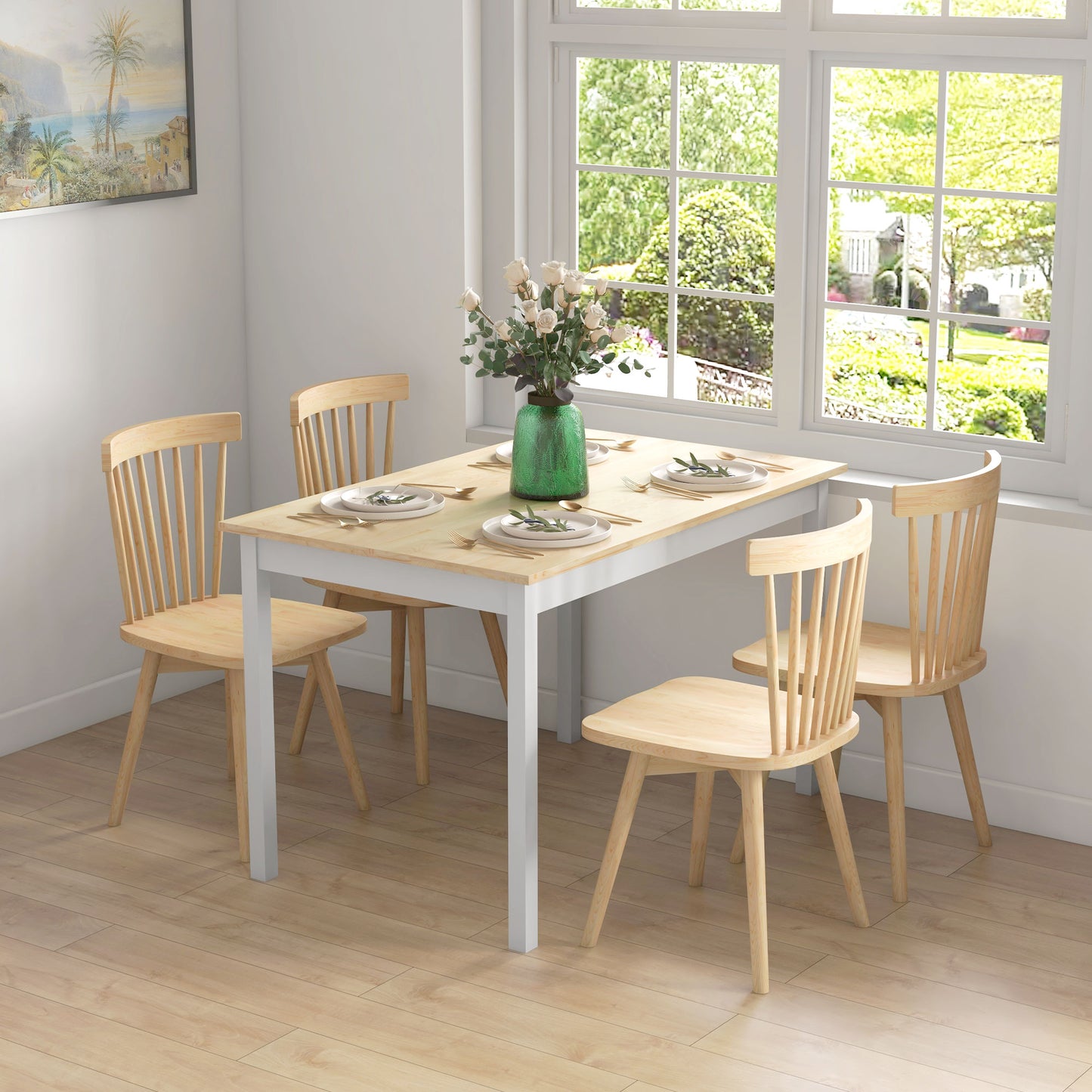 Dining Table Farmhouse Kitchen Table w/ Wood Frame for Dining Room
