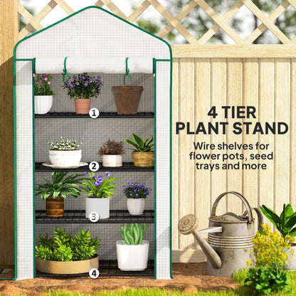 90 x 49 x 160cm Portable Mini Greenhouse with Shelves, White