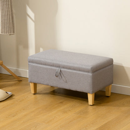 Linen Storage Ottoman Storage Box with Rubberwood Legs, Light Grey