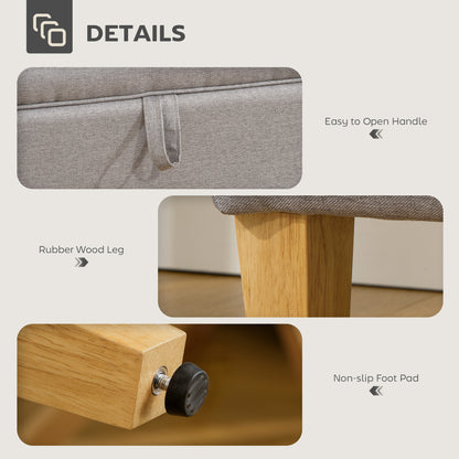 Linen Storage Ottoman Storage Box with Rubberwood Legs, Light Grey