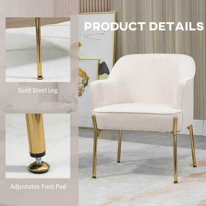 Fabric Armchair Accent Chair w/ Metal Legs for Living Room Bedroom Cream