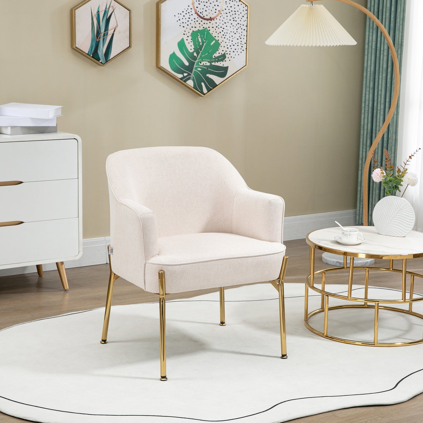 Fabric Armchair Accent Chair w/ Metal Legs for Living Room Bedroom Cream